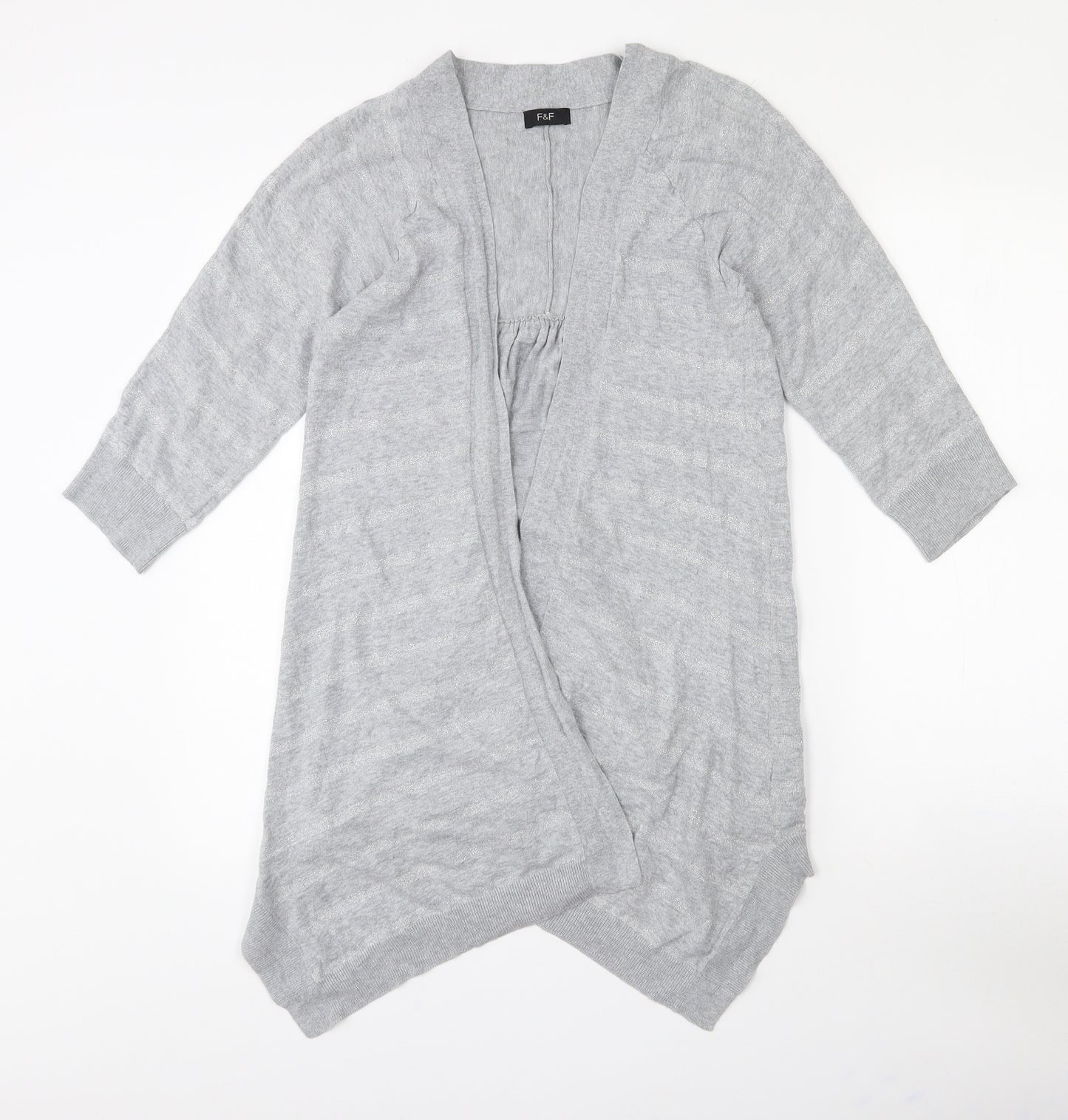 F&F Womens Grey Collared Striped Cotton Cardigan Jumper Size 12