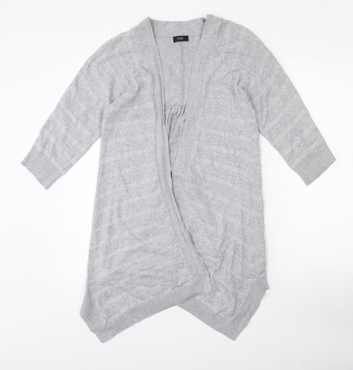 F&F Womens Grey Collared Striped Cotton Cardigan Jumper Size 12