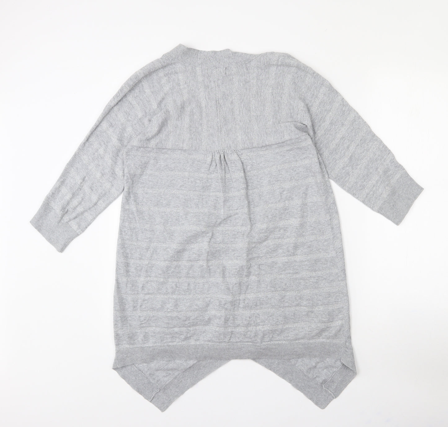 F&F Womens Grey Collared Striped Cotton Cardigan Jumper Size 12