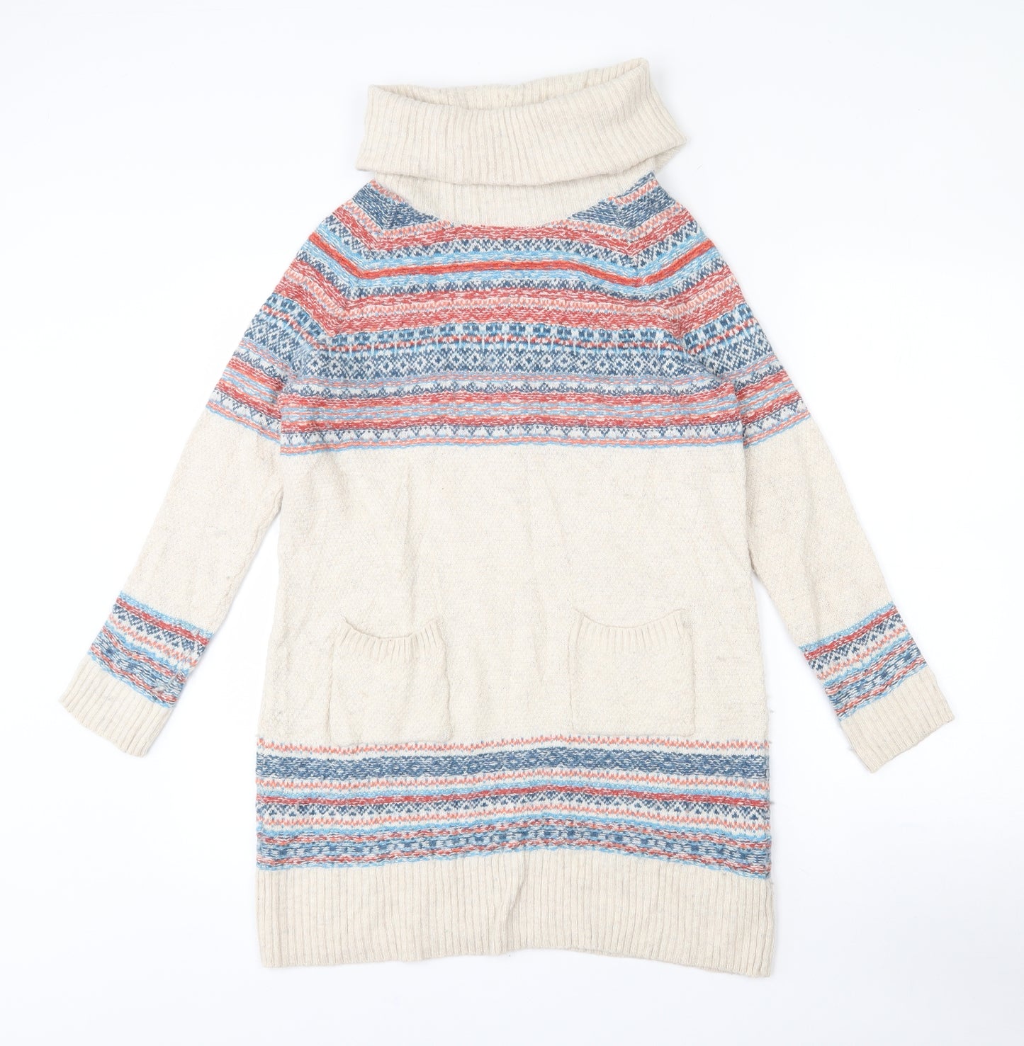 Indigo Womens Multicoloured Roll Neck Fair Isle Viscose Pullover Jumper Size 12