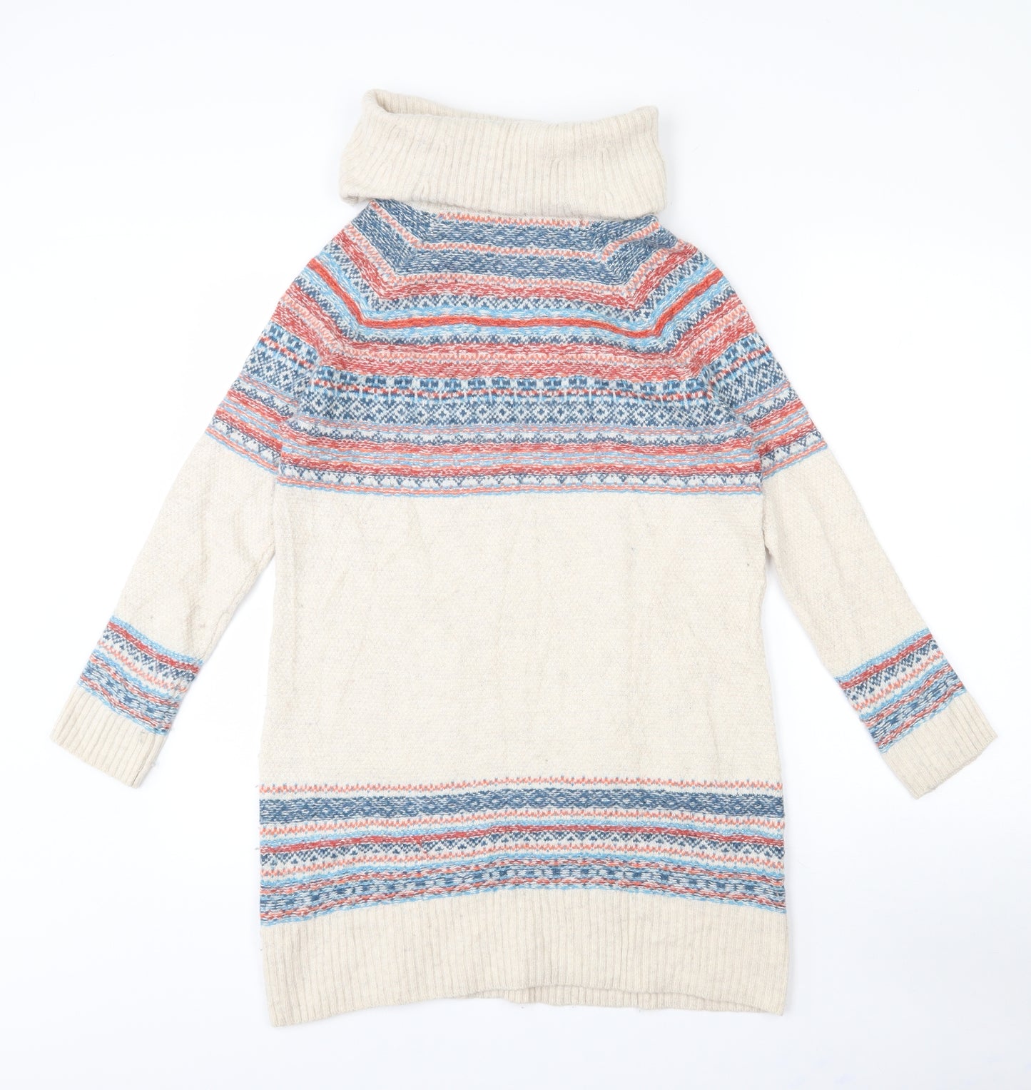 Indigo Womens Multicoloured Roll Neck Fair Isle Viscose Pullover Jumper Size 12