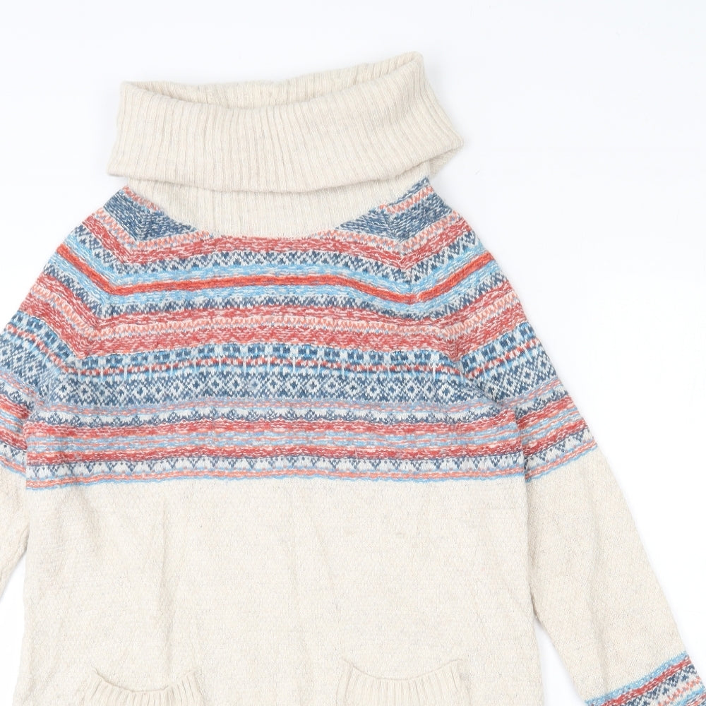Indigo Womens Multicoloured Roll Neck Fair Isle Viscose Pullover Jumper Size 12
