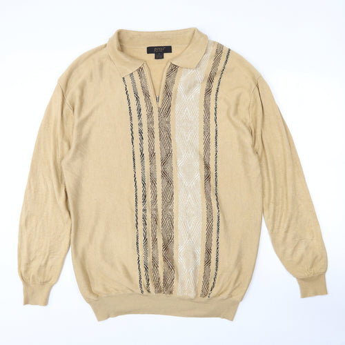Possi Mens Brown Collared Striped Acrylic Pullover Jumper Size XL