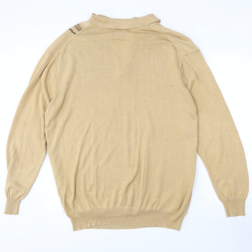 Possi Mens Brown Collared Striped Acrylic Pullover Jumper Size XL