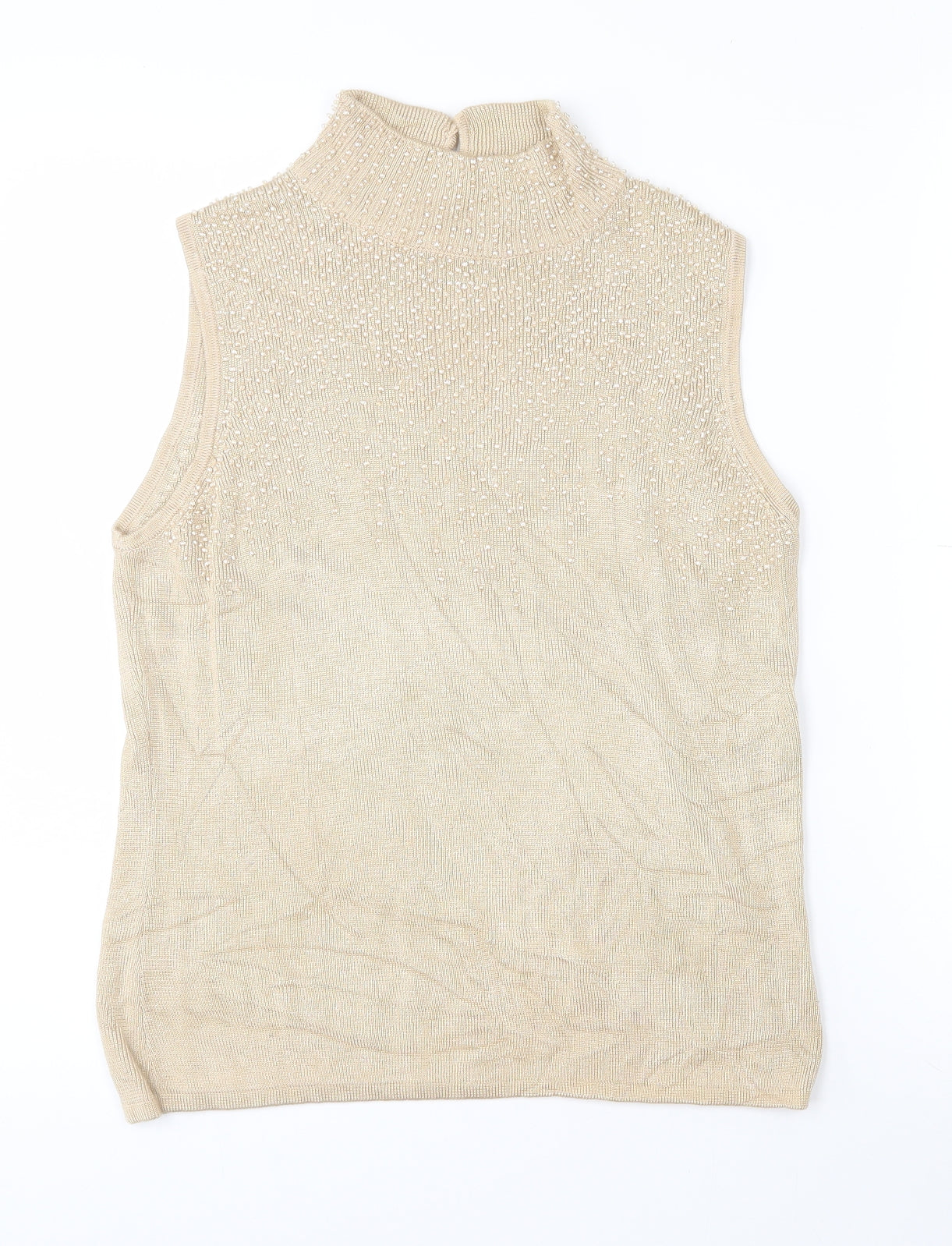 Debenhams Womens Gold  Viscose Basic Tank Size 14 Mock Neck - Bead detail