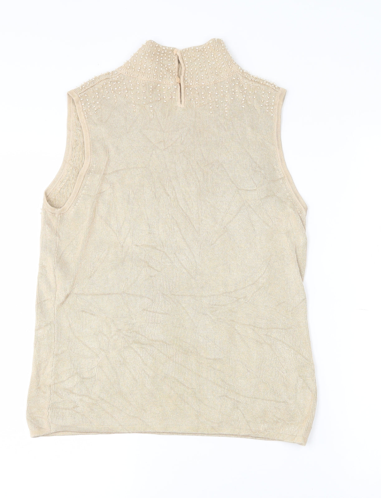 Debenhams Womens Gold  Viscose Basic Tank Size 14 Mock Neck - Bead detail