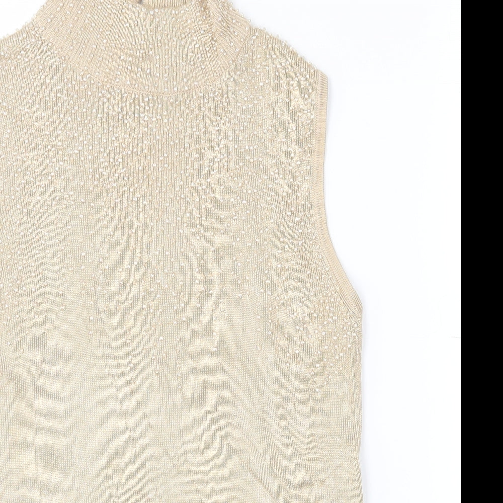Debenhams Womens Gold  Viscose Basic Tank Size 14 Mock Neck - Bead detail