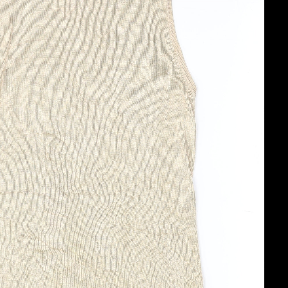 Debenhams Womens Gold  Viscose Basic Tank Size 14 Mock Neck - Bead detail