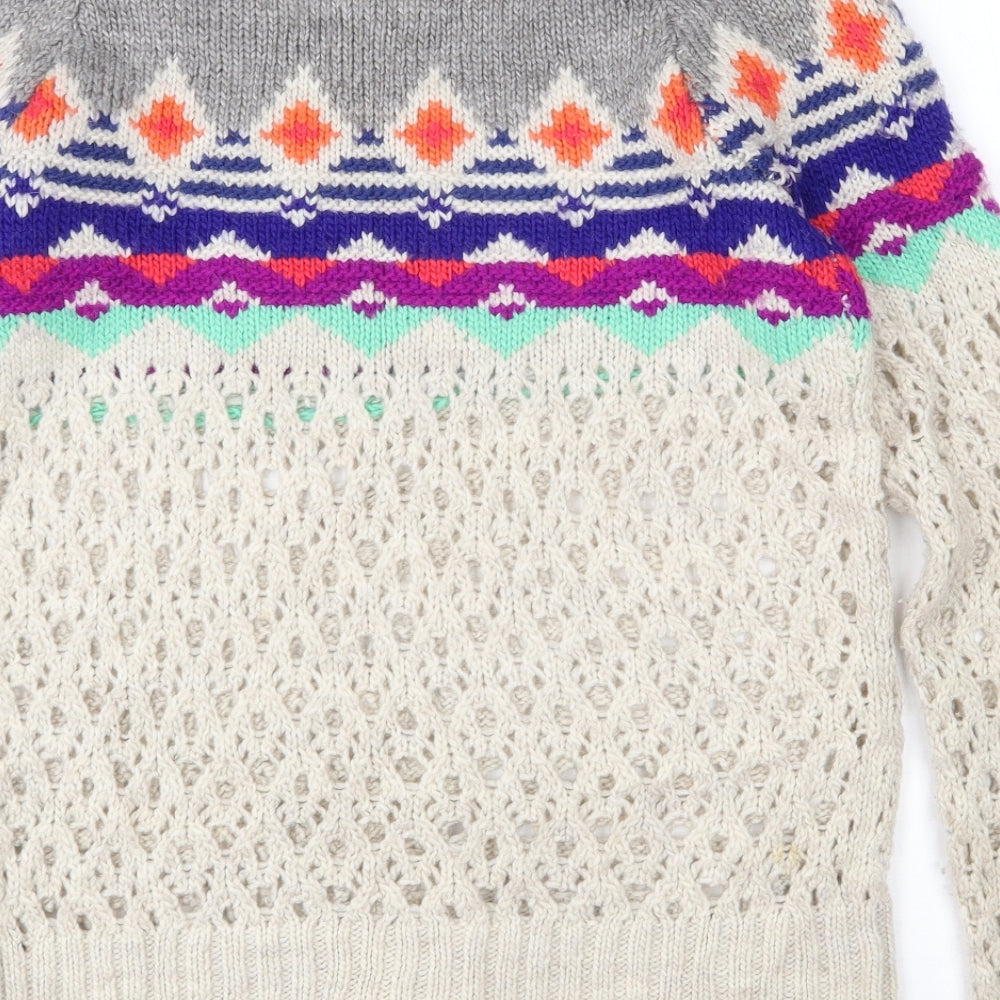 American Eagle Outfitters Womens Multicoloured Round Neck Geometric Acrylic Pullover Jumper Size 10