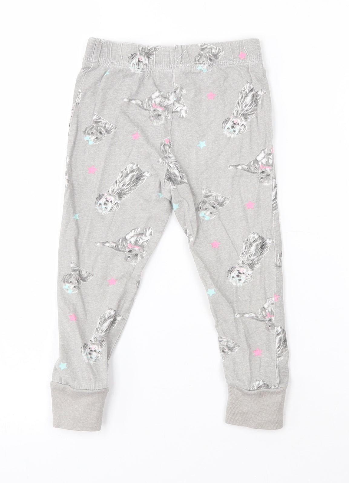 Dunnes Stores Girls Grey  100% Cotton Jogger Trousers Size 2-3 Years  Regular  - Leggins. Dog print.