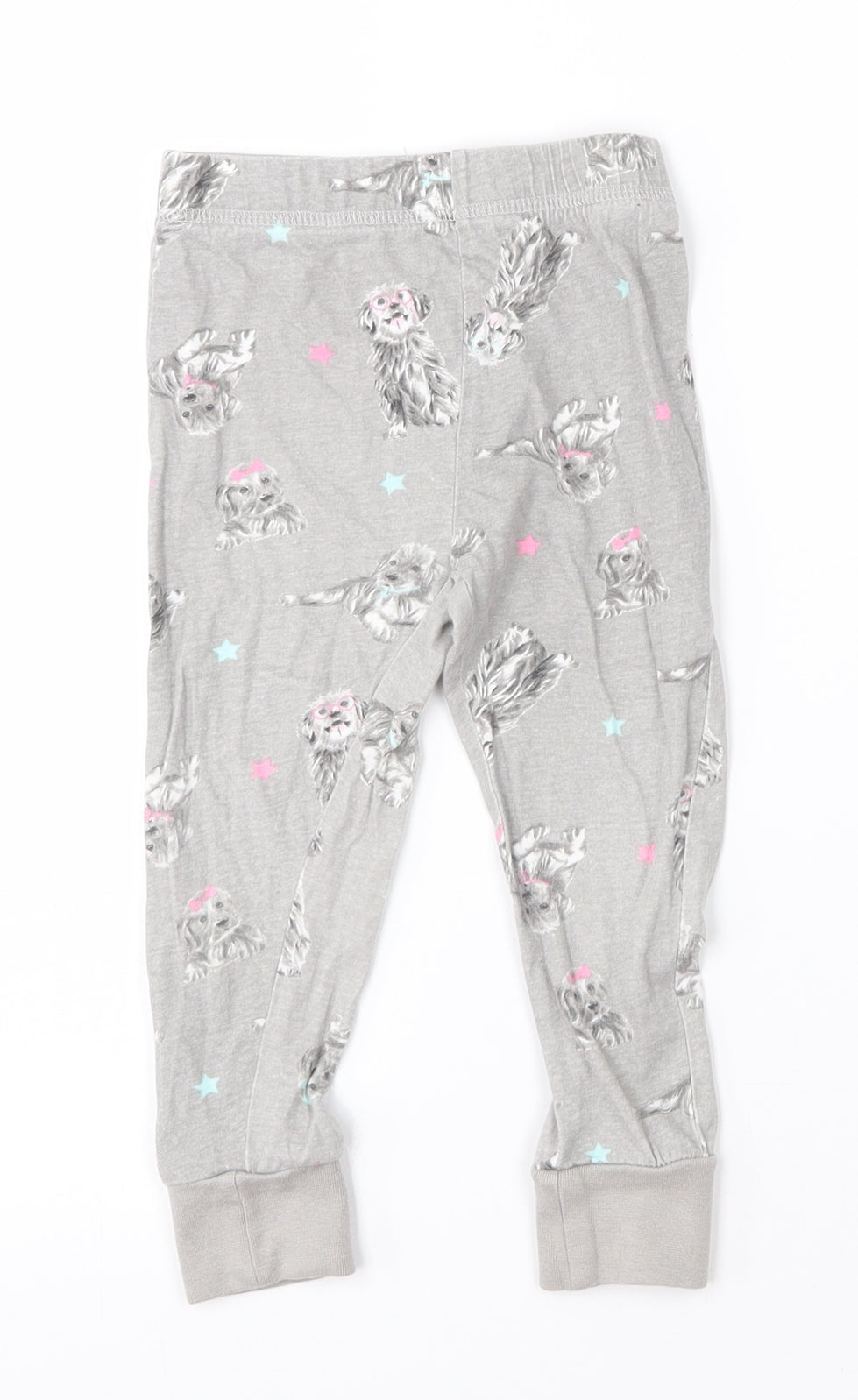 Dunnes Stores Girls Grey  100% Cotton Jogger Trousers Size 2-3 Years  Regular  - Leggins. Dog print.