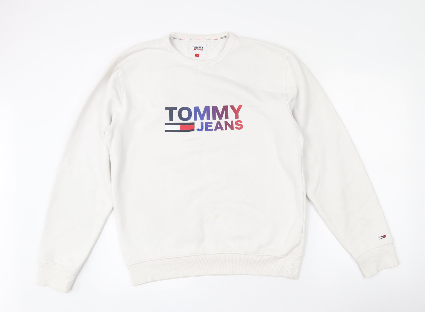 Tommy Jeans Mens White  Cotton Pullover Sweatshirt Size S   - Tommy Jeans logo