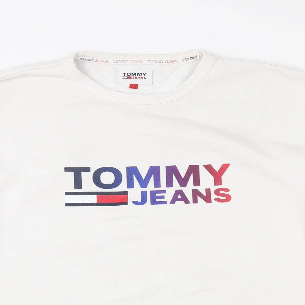 Tommy Jeans Mens White  Cotton Pullover Sweatshirt Size S   - Tommy Jeans logo