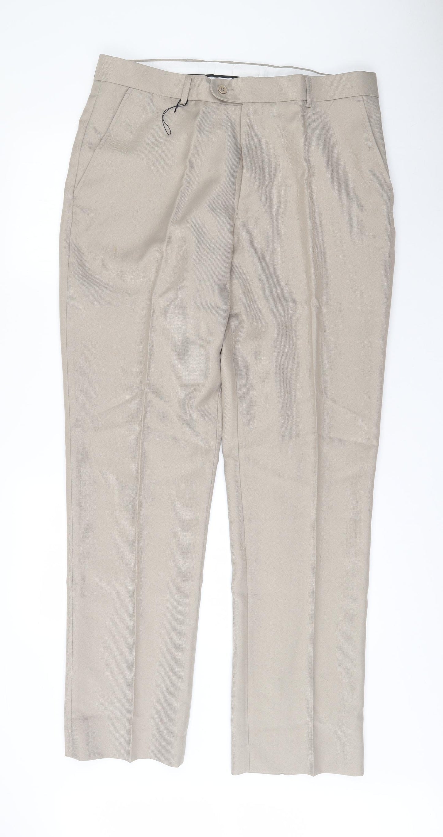 Premier Man Mens Beige  Polyester Trousers  Size 36 L33 in Regular Zip