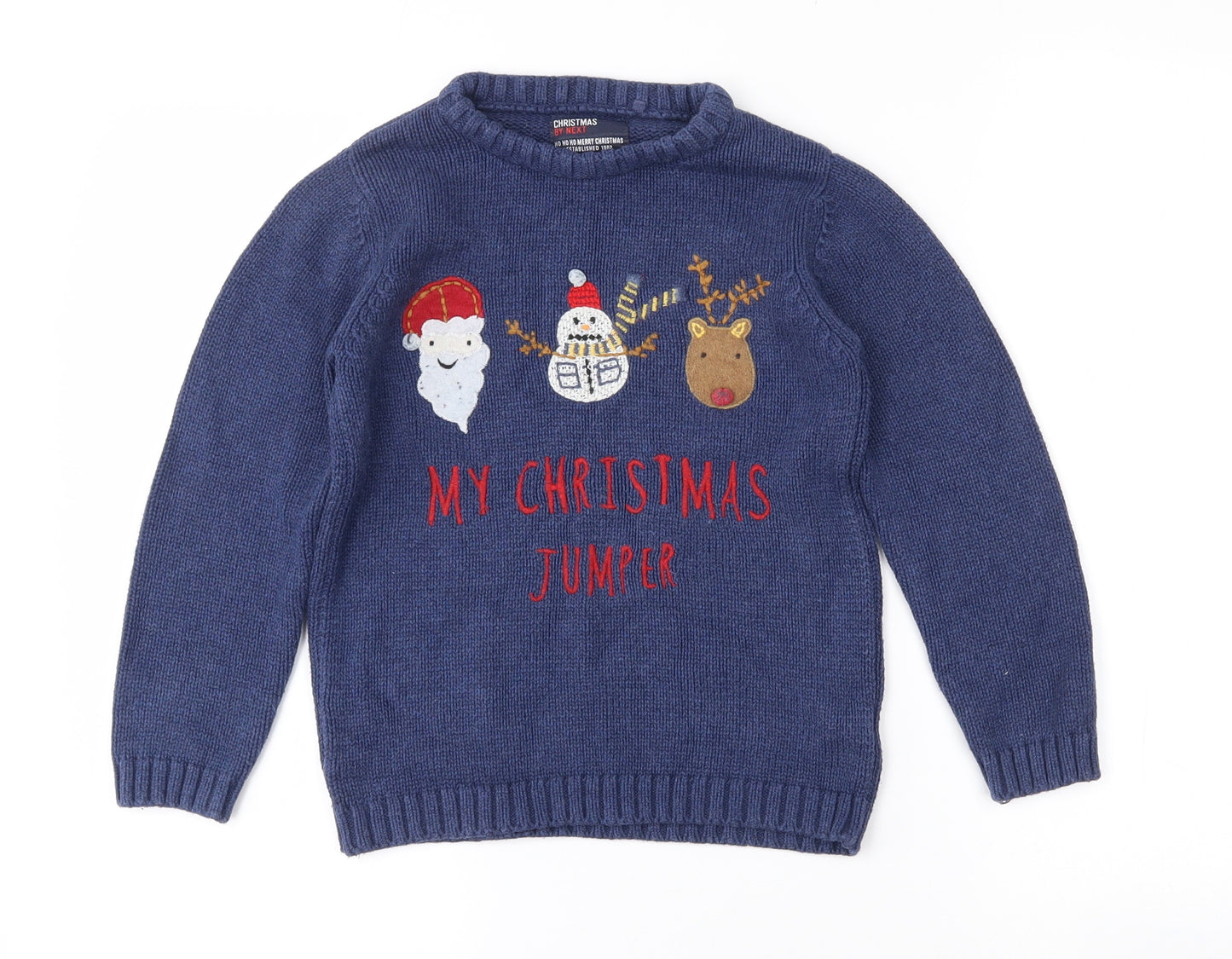 NEXT Boys Blue Crew Neck  100% Cotton Pullover Jumper Size 5-6 Years   - Christmas