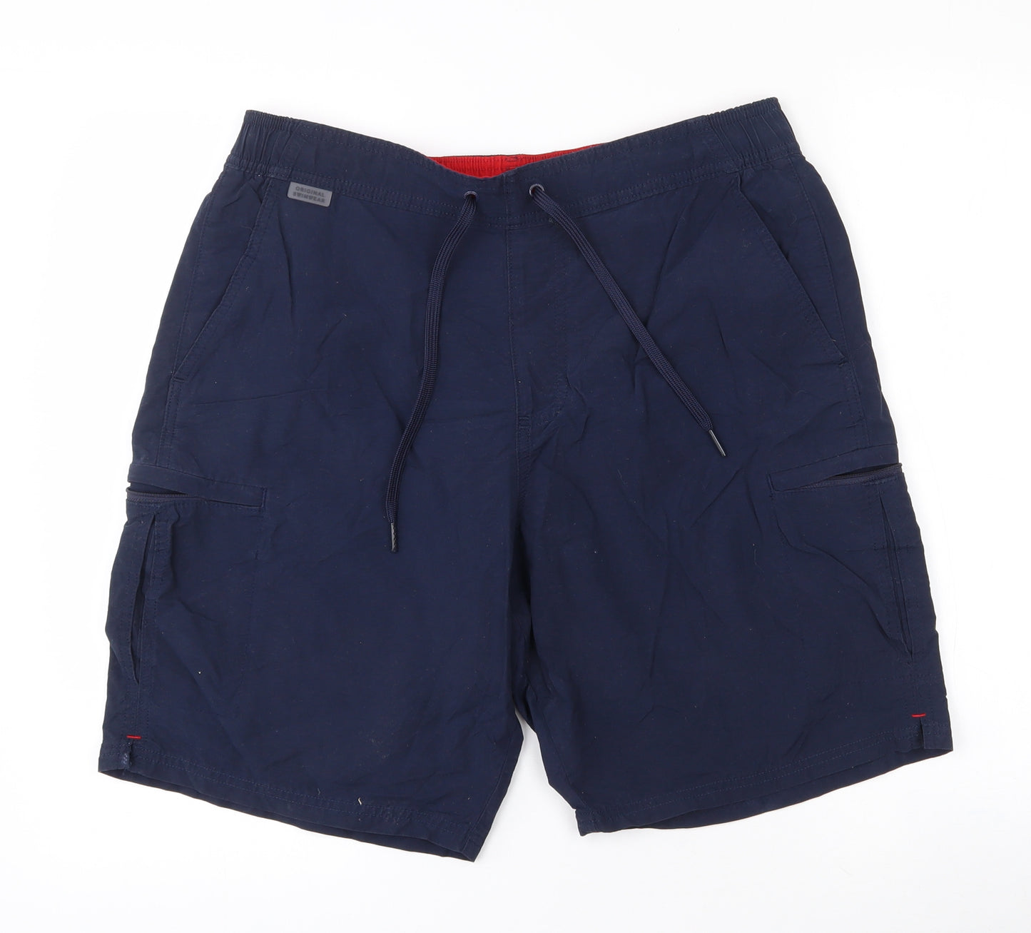 Marks and Spencer Mens Blue  Cotton Bermuda Shorts Size M L8 in Regular Drawstring - Mesh lining. Swim shorts