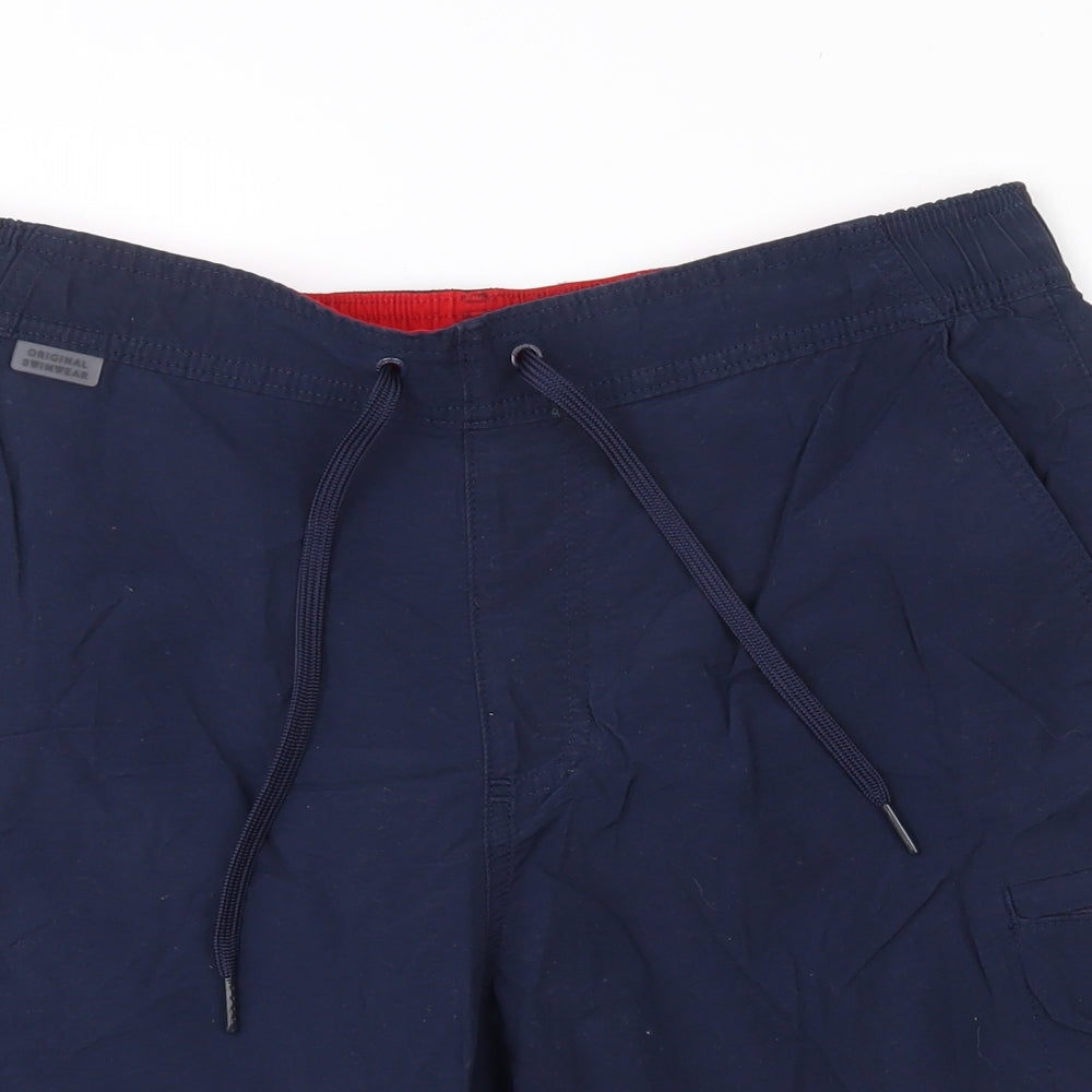 Marks and Spencer Mens Blue  Cotton Bermuda Shorts Size M L8 in Regular Drawstring - Mesh lining. Swim shorts