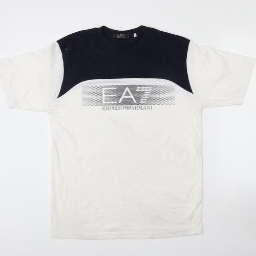 Emporio Armani Mens White  Cotton  T-Shirt Size XL Crew Neck  - EA7 logo