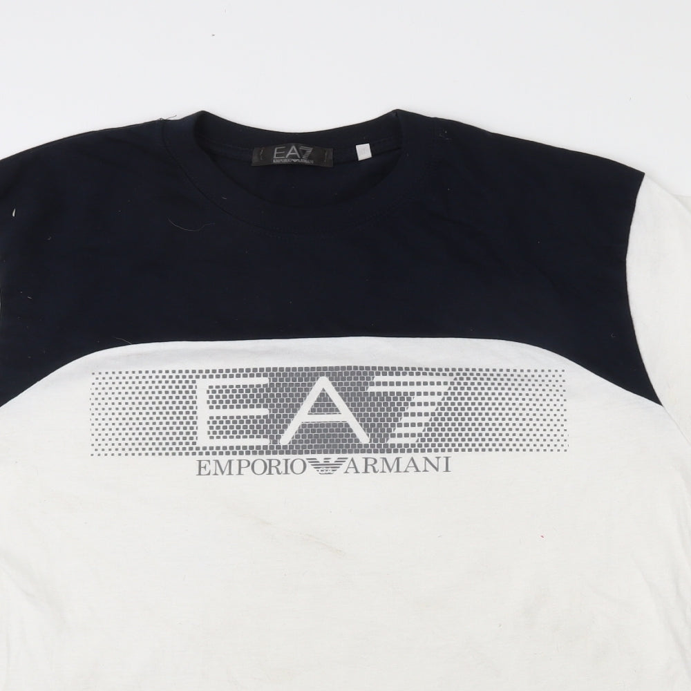 Emporio Armani Mens White  Cotton  T-Shirt Size XL Crew Neck  - EA7 logo