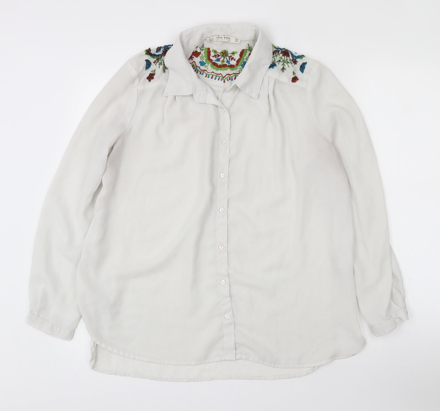 Zara Womens White  Polyester Basic Blouse Size M Collared