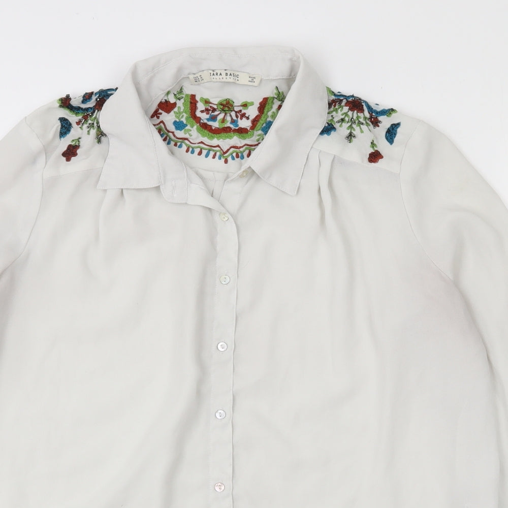 Zara Womens White  Polyester Basic Blouse Size M Collared
