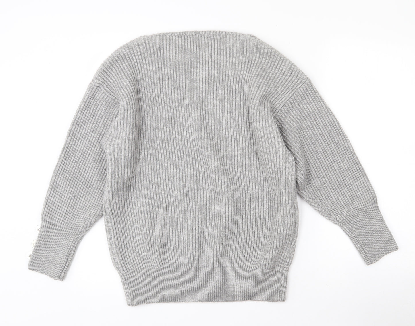 Sheilay Womens Grey V-Neck  Acrylic Pullover Jumper Size 8