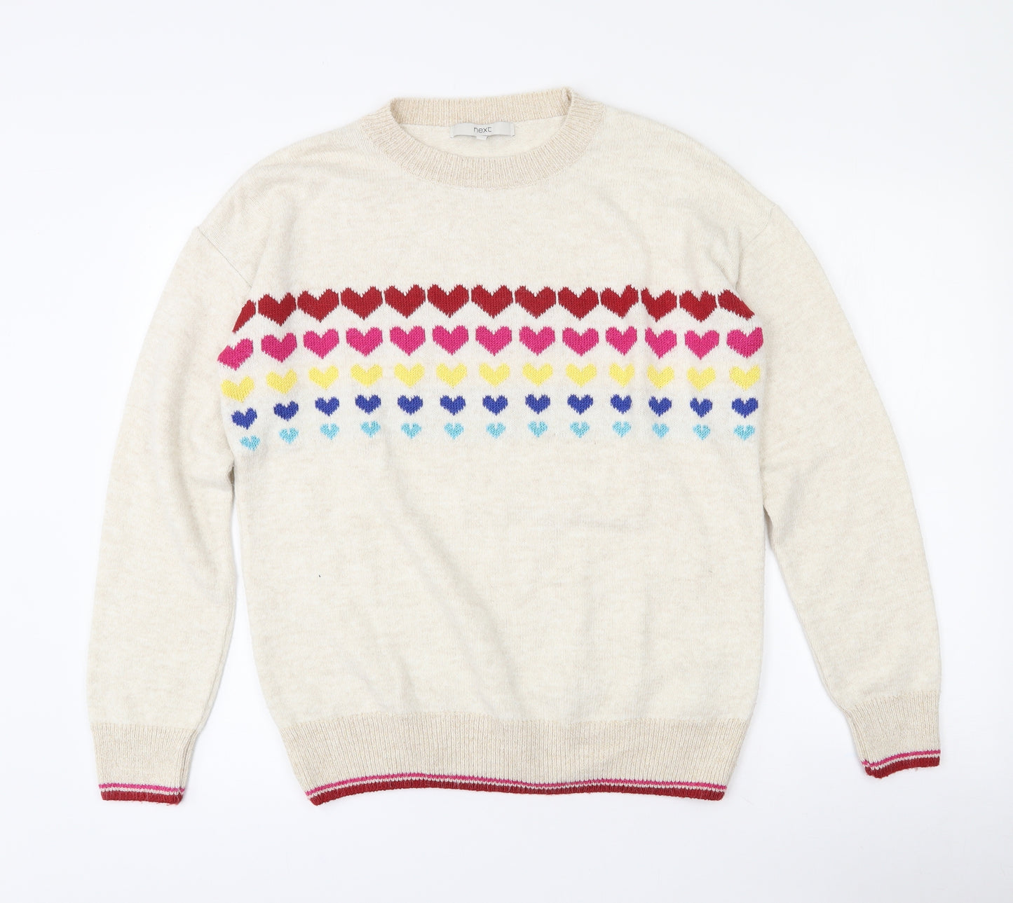NEXT Womens Multicoloured Crew Neck Geometric Acrylic Pullover Jumper Size S   - Hearts