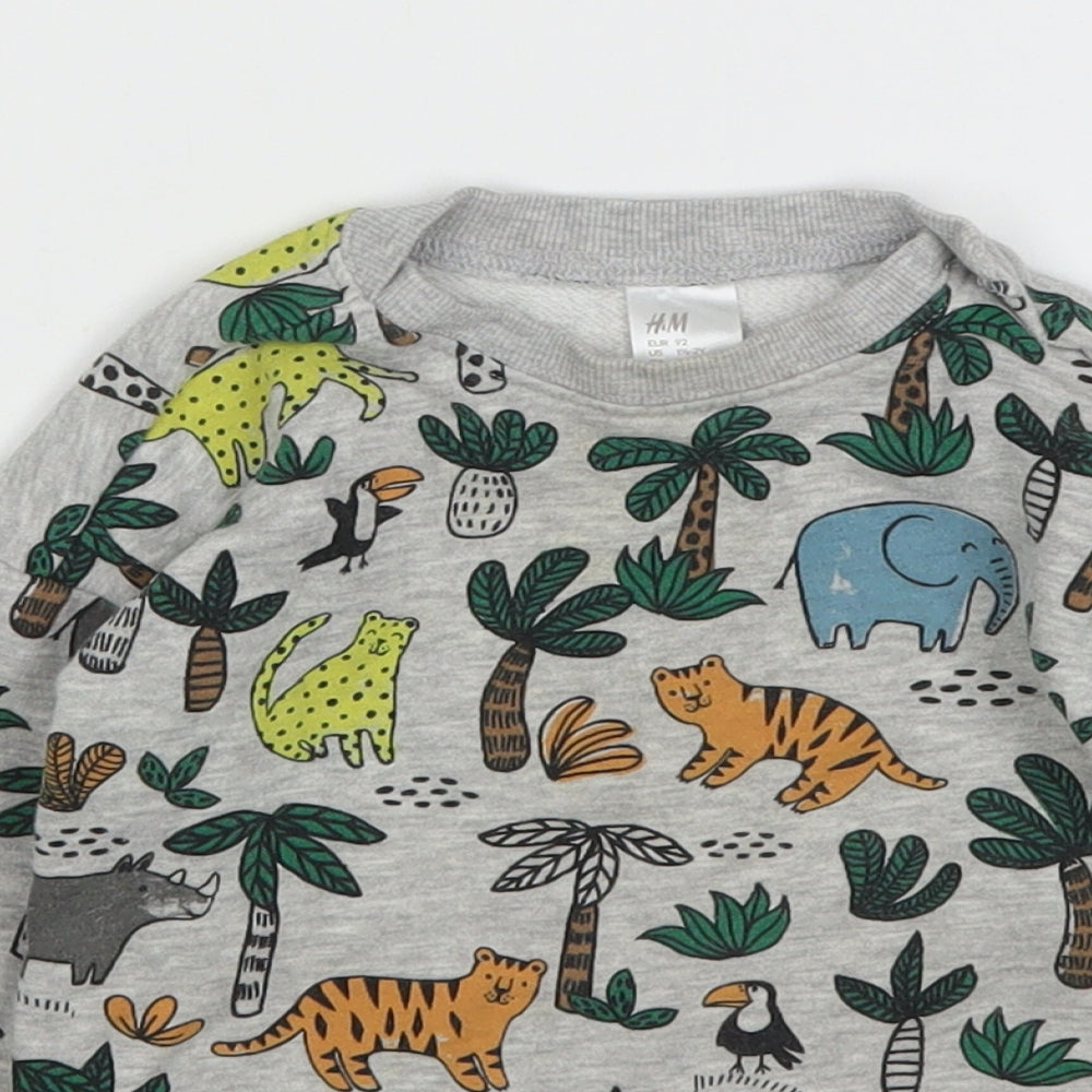 H&M Boys Multicoloured Geometric Cotton Pullover Jumper Size 18-24 Months   - Animal Print