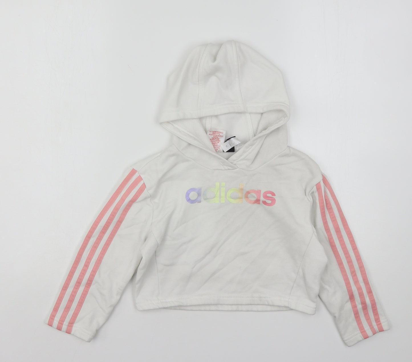 adidas Girls White  Cotton Pullover Hoodie Size 6-7 Years   - Cropped