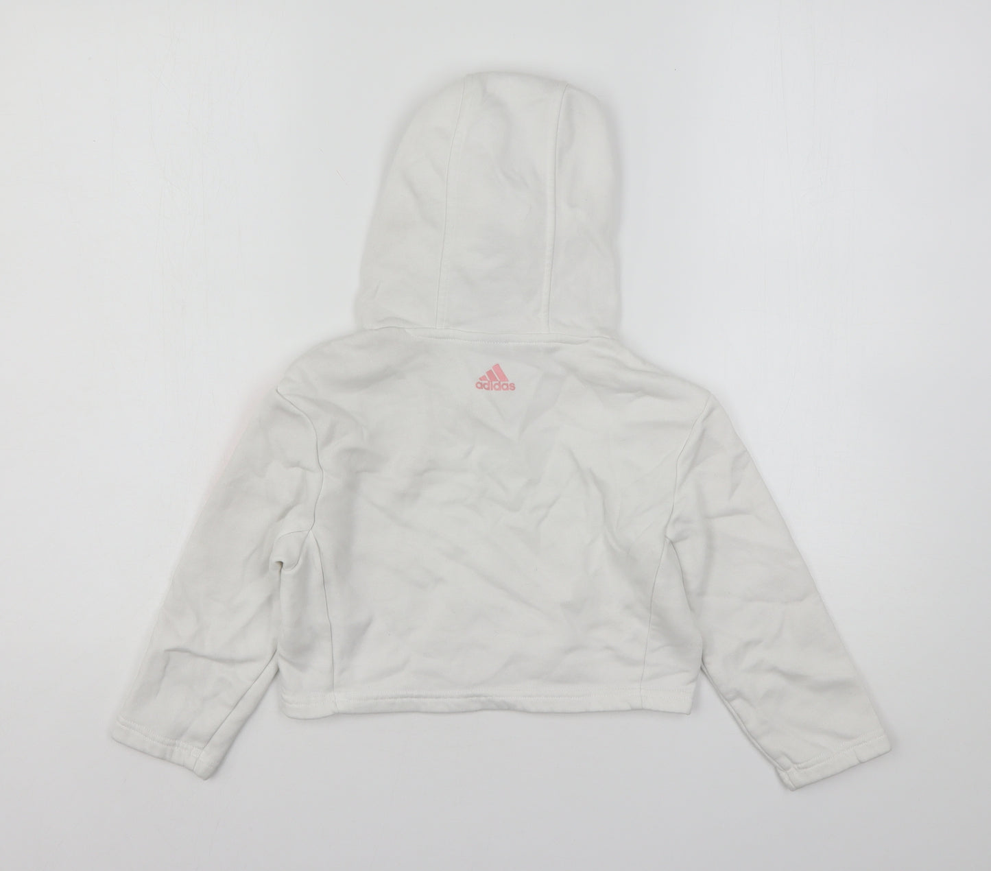 adidas Girls White  Cotton Pullover Hoodie Size 6-7 Years   - Cropped