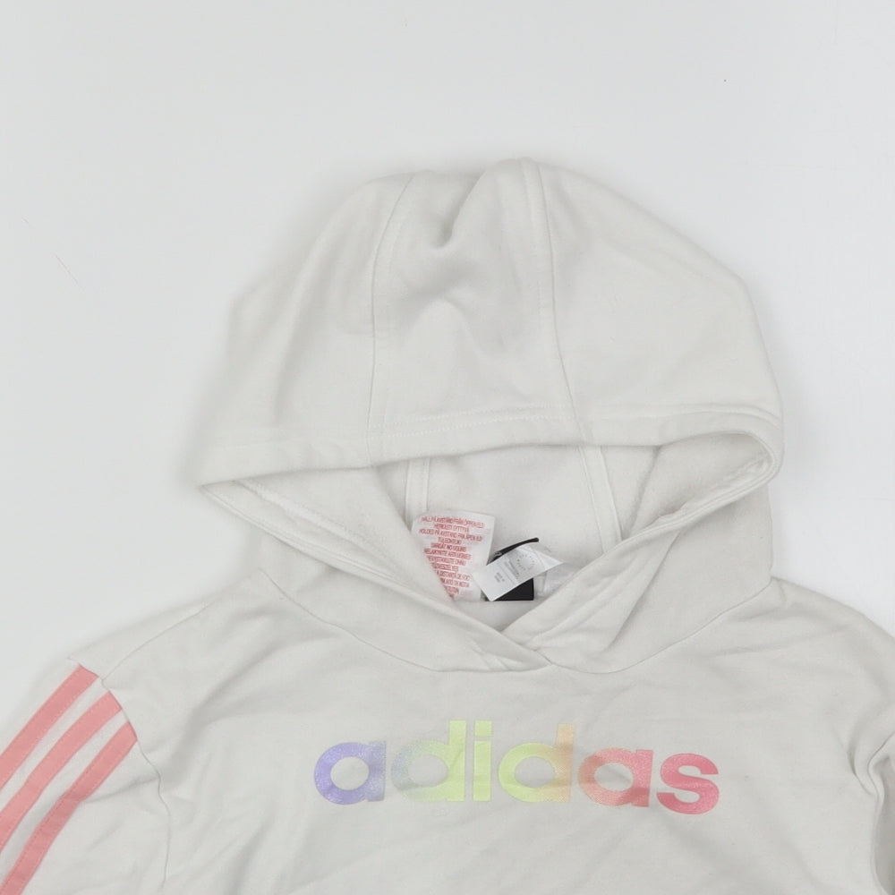 adidas Girls White  Cotton Pullover Hoodie Size 6-7 Years   - Cropped