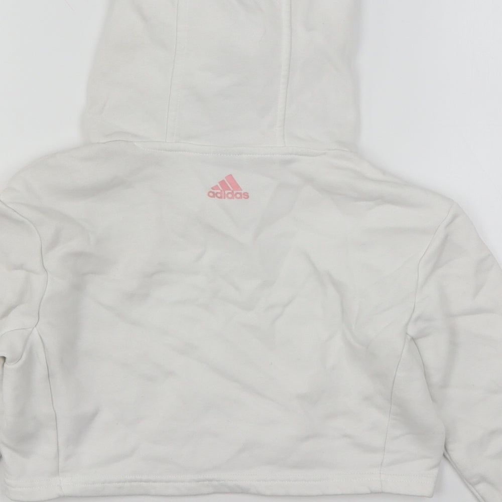 adidas Girls White  Cotton Pullover Hoodie Size 6-7 Years   - Cropped