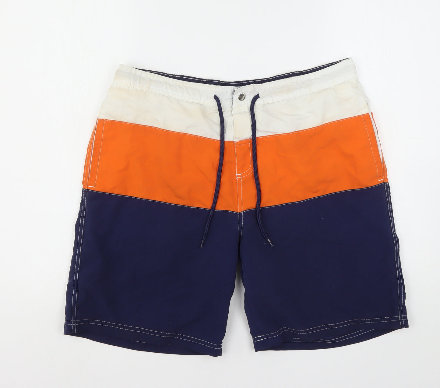 Cedar Wood State Mens Multicoloured Striped Polyester Bermuda Shorts Size L L8 in Regular Drawstring - Swim Shorts