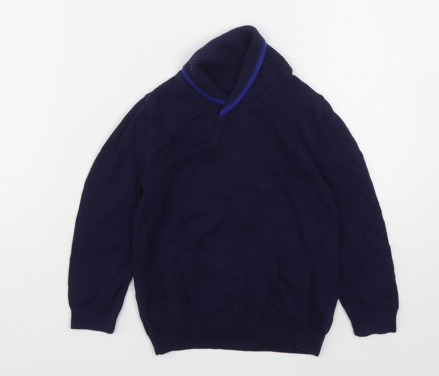 Marks and Spencer Boys Blue V-Neck  Cotton Pullover Jumper Size 3-4 Years