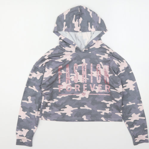 Primark Girls Multicoloured Camouflage Polyester Pullover Hoodie Size 11-12 Years   - Cropped