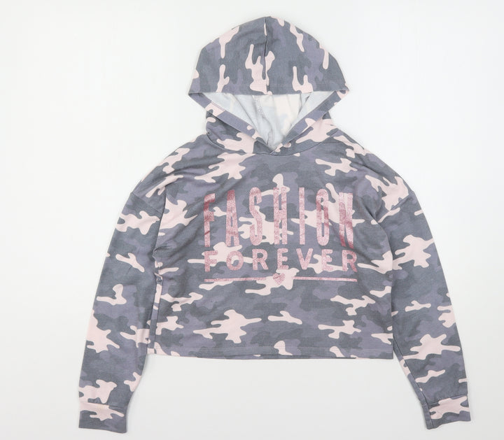 Primark Girls Multicoloured Camouflage Polyester Pullover Hoodie Size 11-12 Years - Cropped