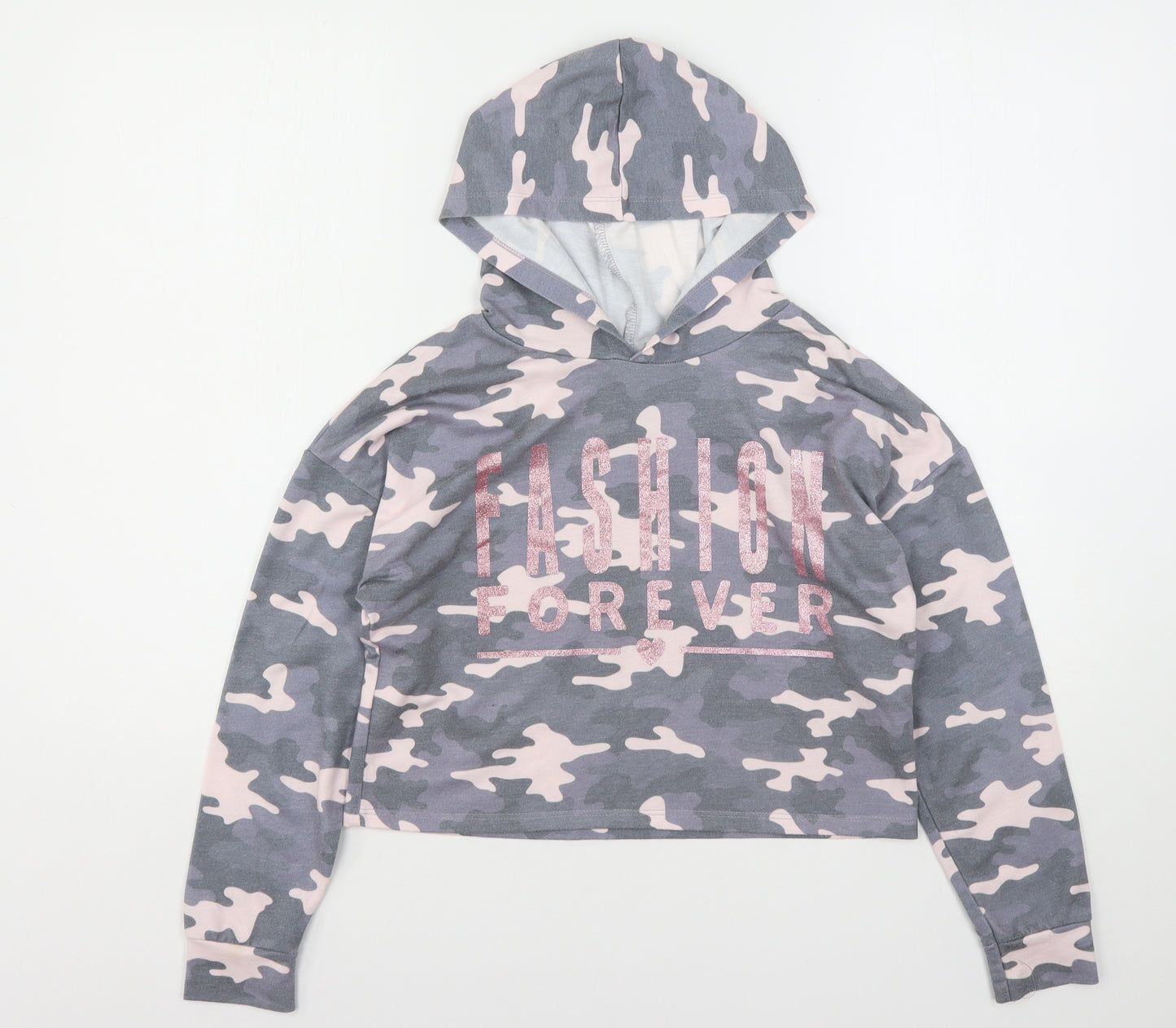 Primark Girls Multicoloured Camouflage Polyester Pullover Hoodie Size 11-12 Years   - Cropped