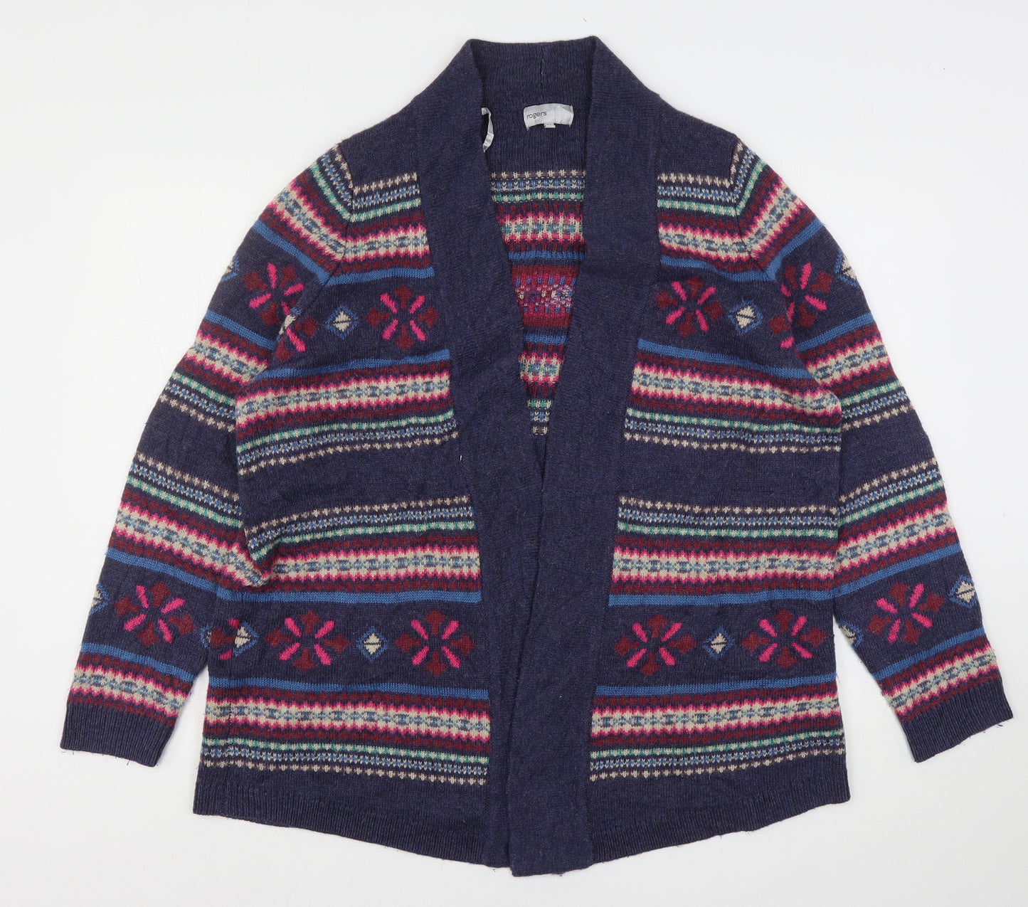 Rodgers + Rodgers Womens Multicoloured V-Neck Fair Isle Acrylic Cardigan Jumper Size 24