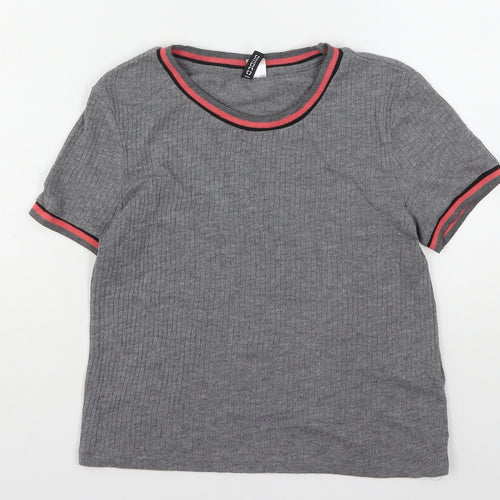 H&M Womens Grey  Polyester Basic T-Shirt Size M Round Neck