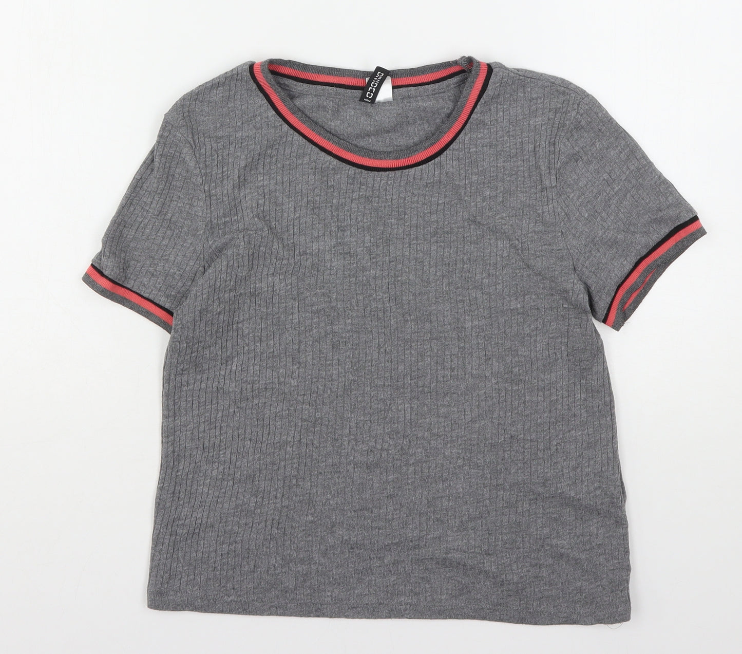 H&M Womens Grey  Polyester Basic T-Shirt Size M Round Neck
