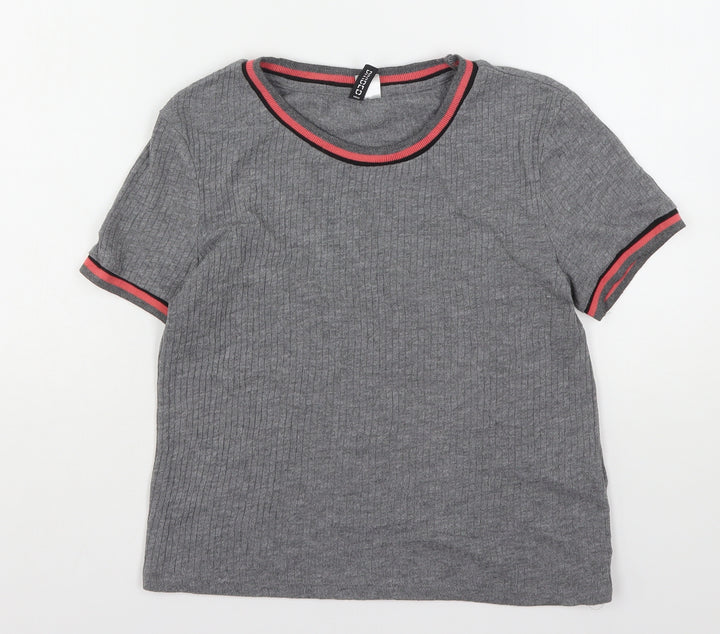 H&M Womens Grey  Polyester Basic T-Shirt Size M Round Neck