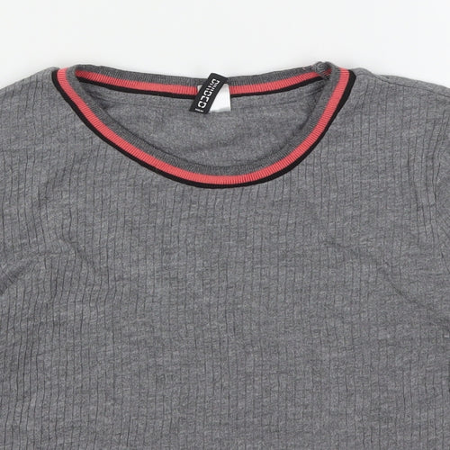 H&M Womens Grey  Polyester Basic T-Shirt Size M Round Neck