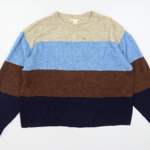 H&M Womens Multicoloured Round Neck Striped Acrylic Pullover Jumper Size XS