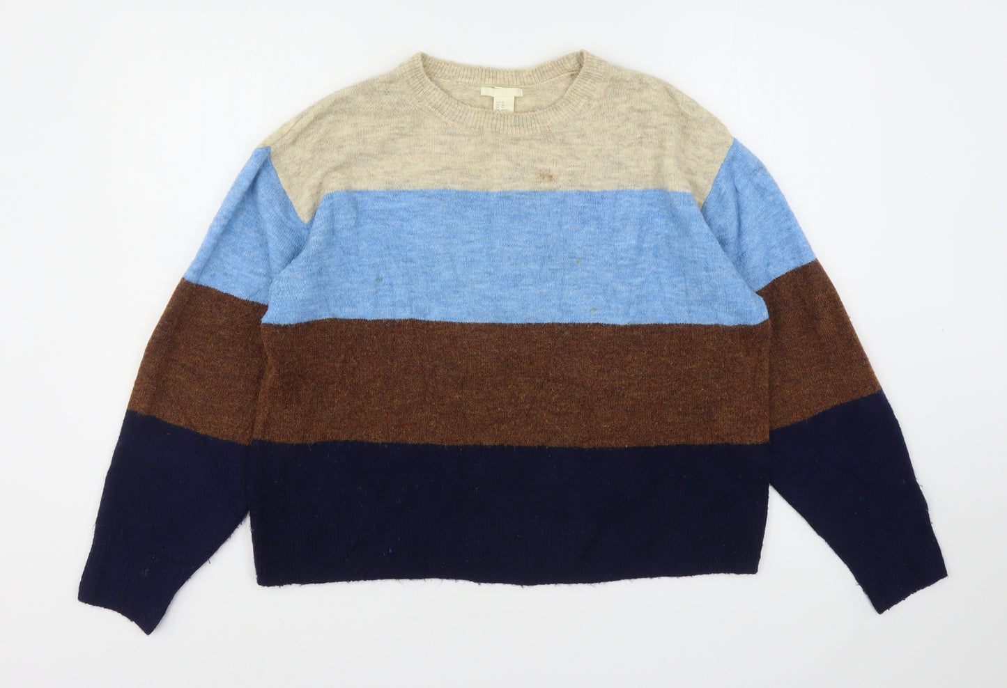 H&M Womens Multicoloured Round Neck Striped Acrylic Pullover Jumper Size XS