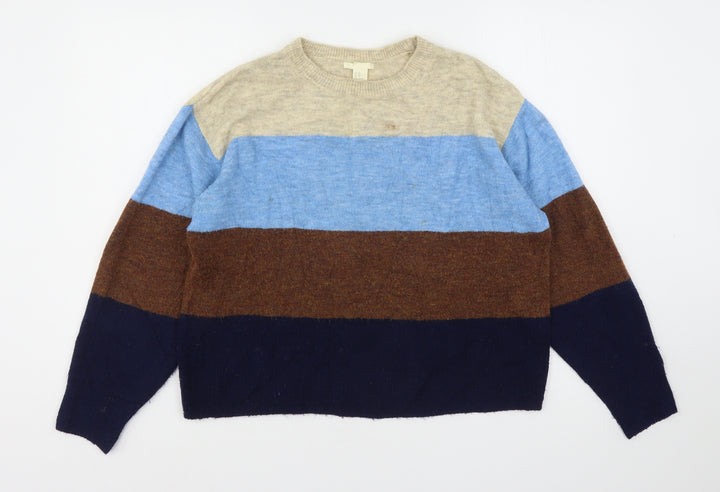H&M Womens Multicoloured Round Neck Striped Acrylic Pullover Jumper Size XS