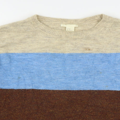 H&M Womens Multicoloured Round Neck Striped Acrylic Pullover Jumper Size XS