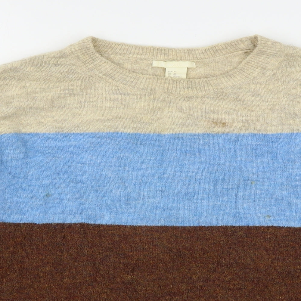 H&M Womens Multicoloured Round Neck Striped Acrylic Pullover Jumper Size XS