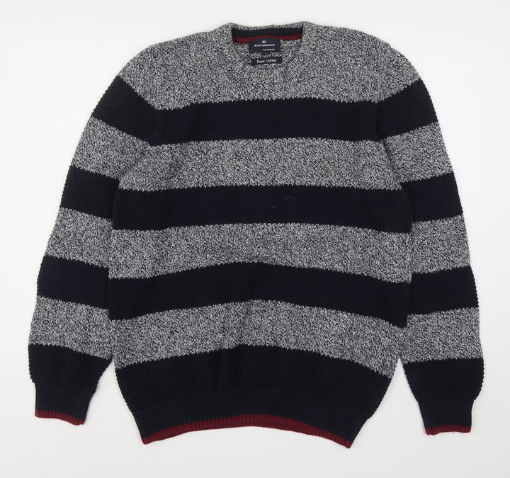 Blue Harbour Mens Multicoloured Round Neck Striped Cotton Pullover Jumper Size L