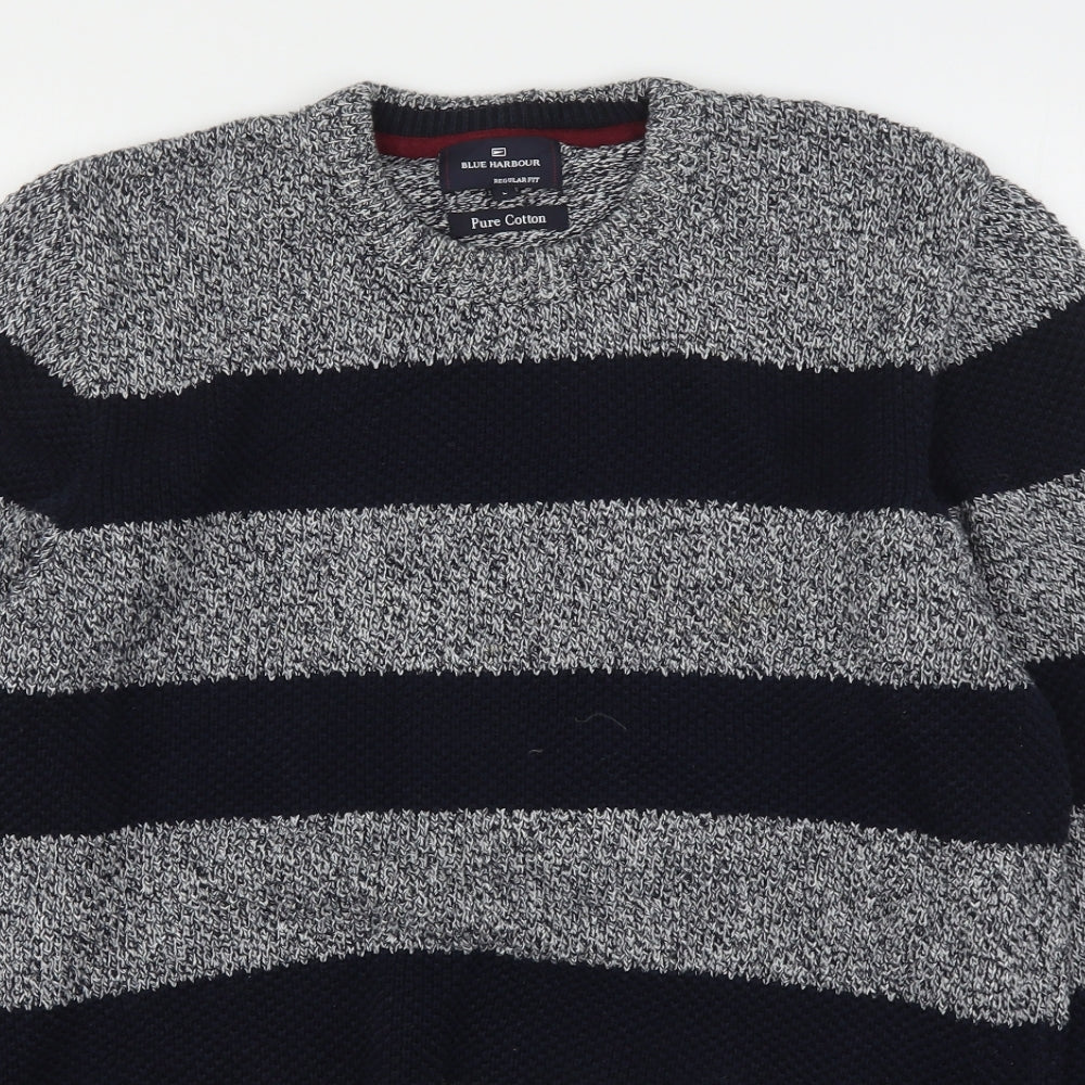 Blue Harbour Mens Multicoloured Round Neck Striped Cotton Pullover Jumper Size L