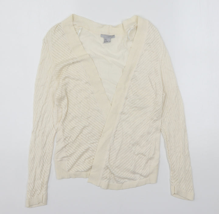 H&M Womens Beige V-Neck Polyester Cardigan Jumper Size M